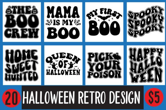 Halloween Retro T-Shirt Design Graphics Bundle