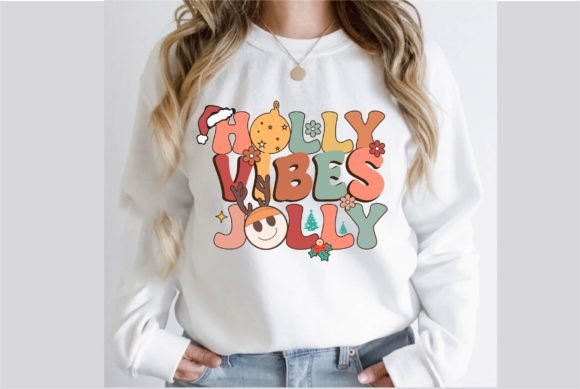 Holly Vibes Jolly Retro Christmas Graphics & T-Shirt Designs
